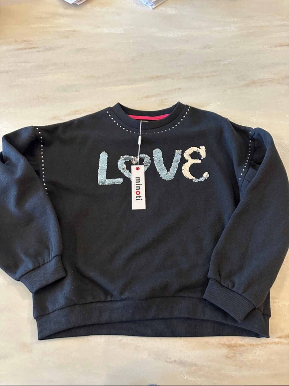 Minoti Kids' Black 'LOVE' Sequin Sweatshirt